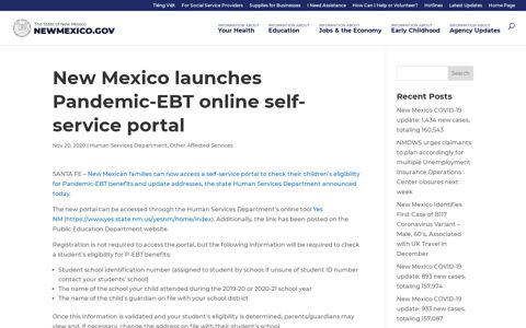 New Mexico launches Pandemic-EBT online self-service portal