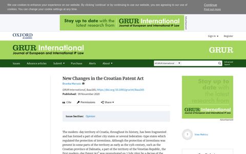 New Changes in the Croatian Patent Act | GRUR International ...