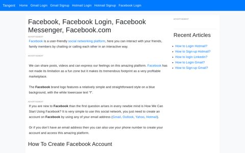 Facebook, Facebook Login, Facebook Messenger ... - Tangent