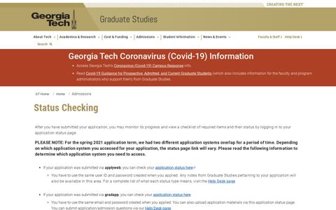 Status Checking - Graduate Studies - Georgia Tech