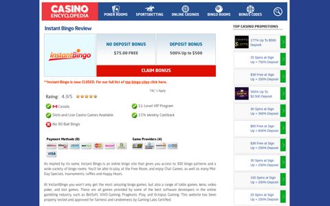 Instant Bingo ⋆ FREE $75 No Deposit Bonus Code - Casino ...
