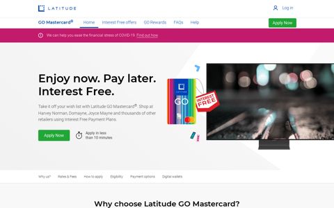 Interest Free Payment Plans with Latitude GO Mastercard | GO ...