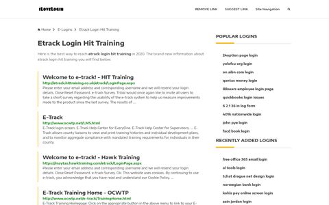Etrack Login Hit Training ❤️ One Click Access