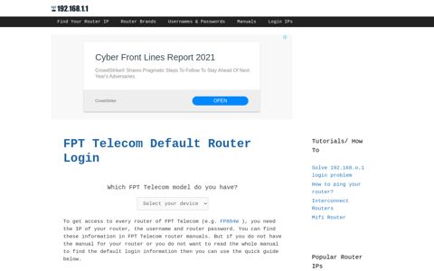 FPT Telecom routers - Login IPs and default usernames ...