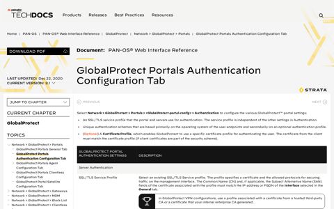 GlobalProtect Portals Authentication Configuration Tab