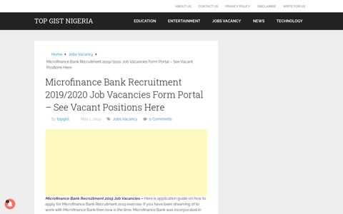 Microfinance Bank Recruitment 2019/2020 Job Vacancies ...