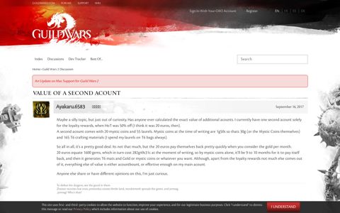 Value of a second acount — Guild Wars 2 Forums