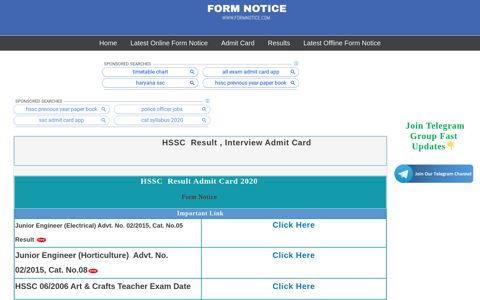 HSSC Junior Engineer 2015 Result (Remaining) - Form Notice
