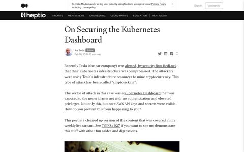 On Securing the Kubernetes Dashboard | by Joe Beda | Heptio