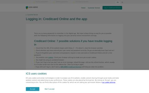 Logging in: Credit Card Online and the ICS App for ABN ...