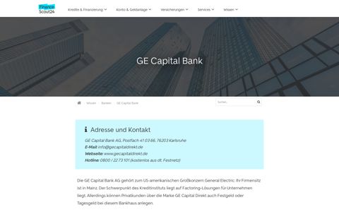 GE Capital Bank: Adresse & Banken-Portrait (Details)