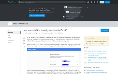 How to re-add the security question in Gmail? - Web ...