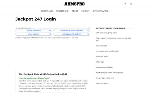Jackpot 247 Login - AhmsPro.com