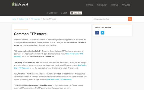 Common FTP errors - SiteGround