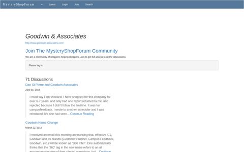 Goodwin & Associates: Discussions @ MysteryShopForum.com