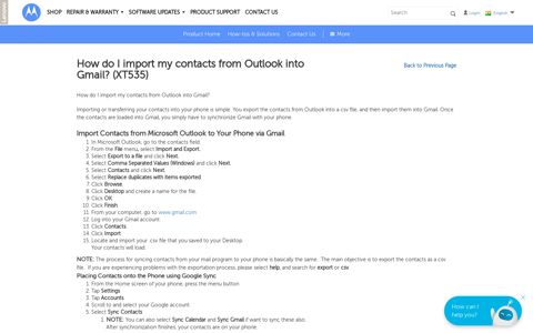 How do I import my contacts from Outlook into Gmail? (XT535 ...