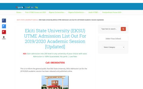 EKSU Admission List For 2019/2020 Academic Session