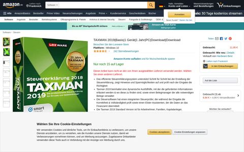 Lexware TAXMAN 2019: Amazon.de: Elektronik