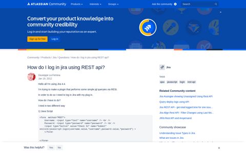 How do I log in jira using REST api? - Atlassian Community