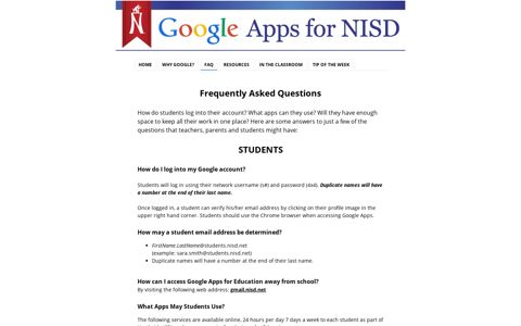 FAQ - Google Apps for NISD - Google Sites