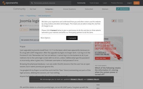 [SOLVED] Joomla login issue - session not saving - Web Dev