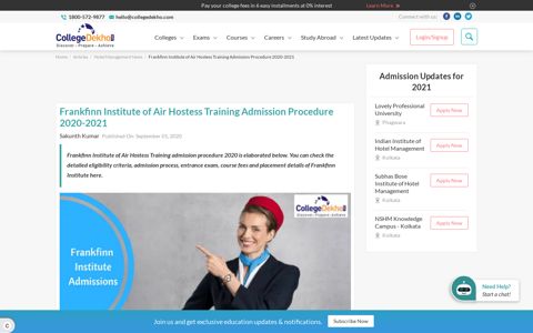Frankfinn Institute of Air Hostess Training: Admission Process ...