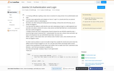 Joomla 3.6 Authentication and Login - Stack Overflow