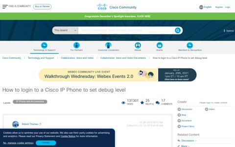 How to login to a Cisco IP Phone to set debug level - Cisco ...