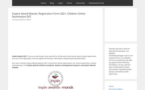 Inspire Award Manak School Registration Form Nomination ...