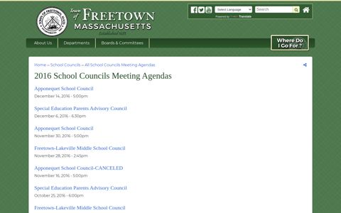 2016 School Councils Meeting Agendas | Freetown MA