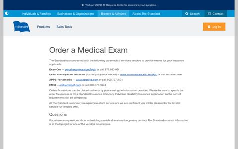 Order a Medical Exam | The Standard