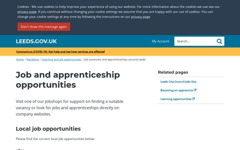 Job vacancies and apprenticeships around Leeds