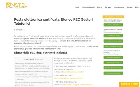 Posta elettronica certificata: Elenco PEC Gestori Telefonici ...