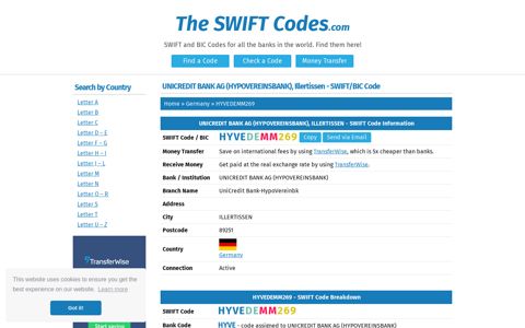 HYVEDEMM269 - SWIFT/BIC Code for UNICREDIT BANK AG ...