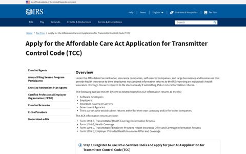 Apply for the Affordable Care Act Application for Transmitter ...