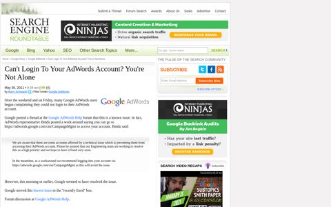 Google AdWords Account Login Access Issue