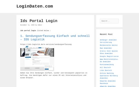 Ids Portal - Sendungserfassung Einfach Und Schnell - Ids Logistik