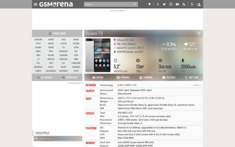 Huawei P8 - Full phone specifications - GSMArena.com