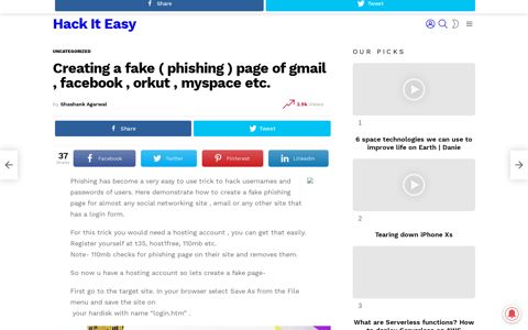 Creating a fake ( phishing ) page of gmail , facebook , orkut ...