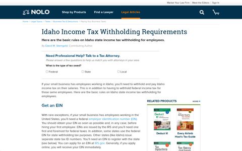 Idaho Income Tax Withholding Requirements | Nolo