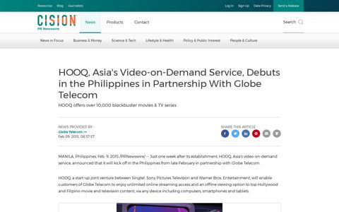 HOOQ, Asia's Video-on-Demand Service, Debuts in the ...