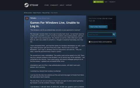 Games For Windows Live, Unable to Log in. :: Help and Tips