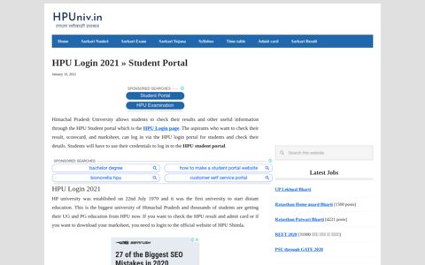 HPU Login 2020 | HPU Student portal login » Himachal ...