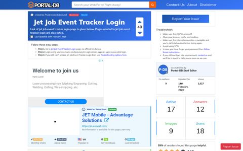 Jet Job Event Tracker Login - Portal-DB.live