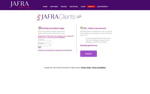 My JAFRA Clients Login Page