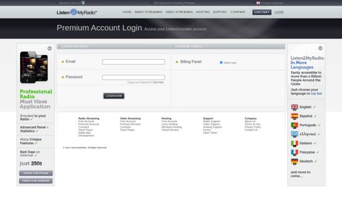 Premium Account Login -Access your Listen2myradio account