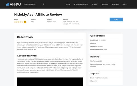 HideMyAss! Affiliate Review | Real Affiliates Reviews - Affko.com