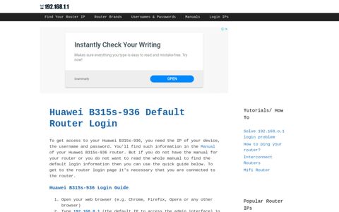 Huawei B315s-936 Default Router Login - 192.168.1.1