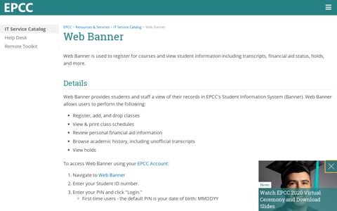 IT Service Catalog - Web Banner - EPCC