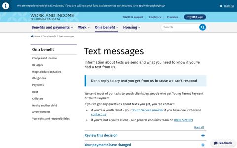Text messages - Work and Income